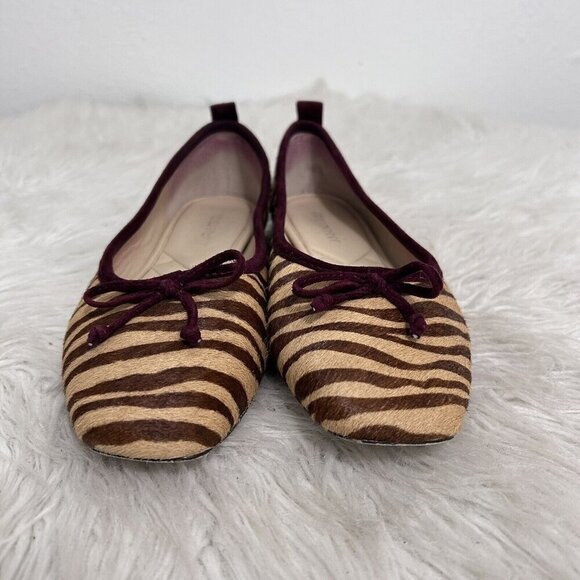 J. McLaughlin Anastasia Ballet Flat Calf Hair Tan Beechwood Zebra Print Size 6 - Picture 4 of 11